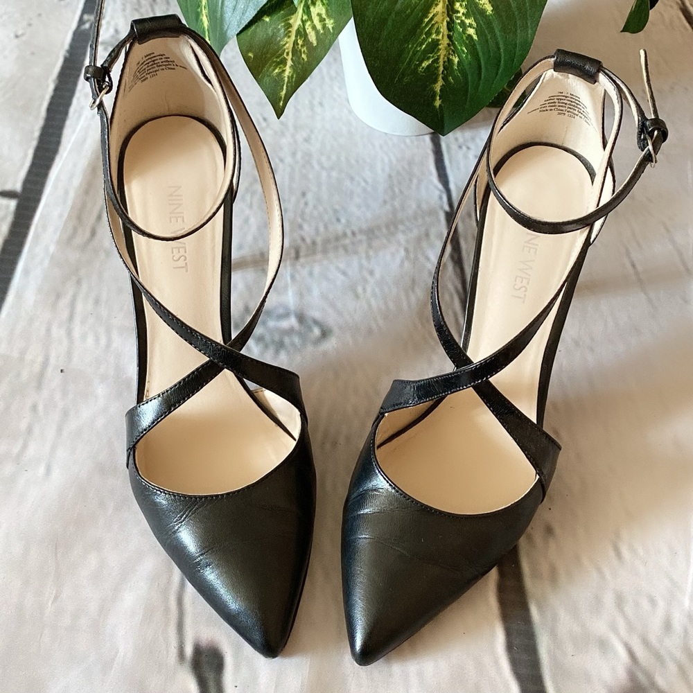 Nine West Leather Strappy Heels - Black - Size 7